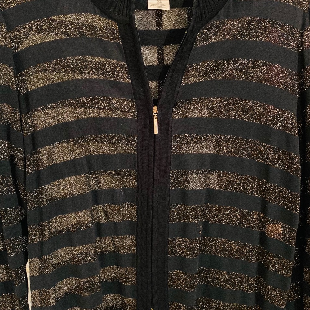 Misook Black and Gold Striped Cardigan XL